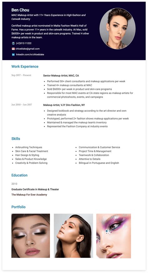 makeup artist resume